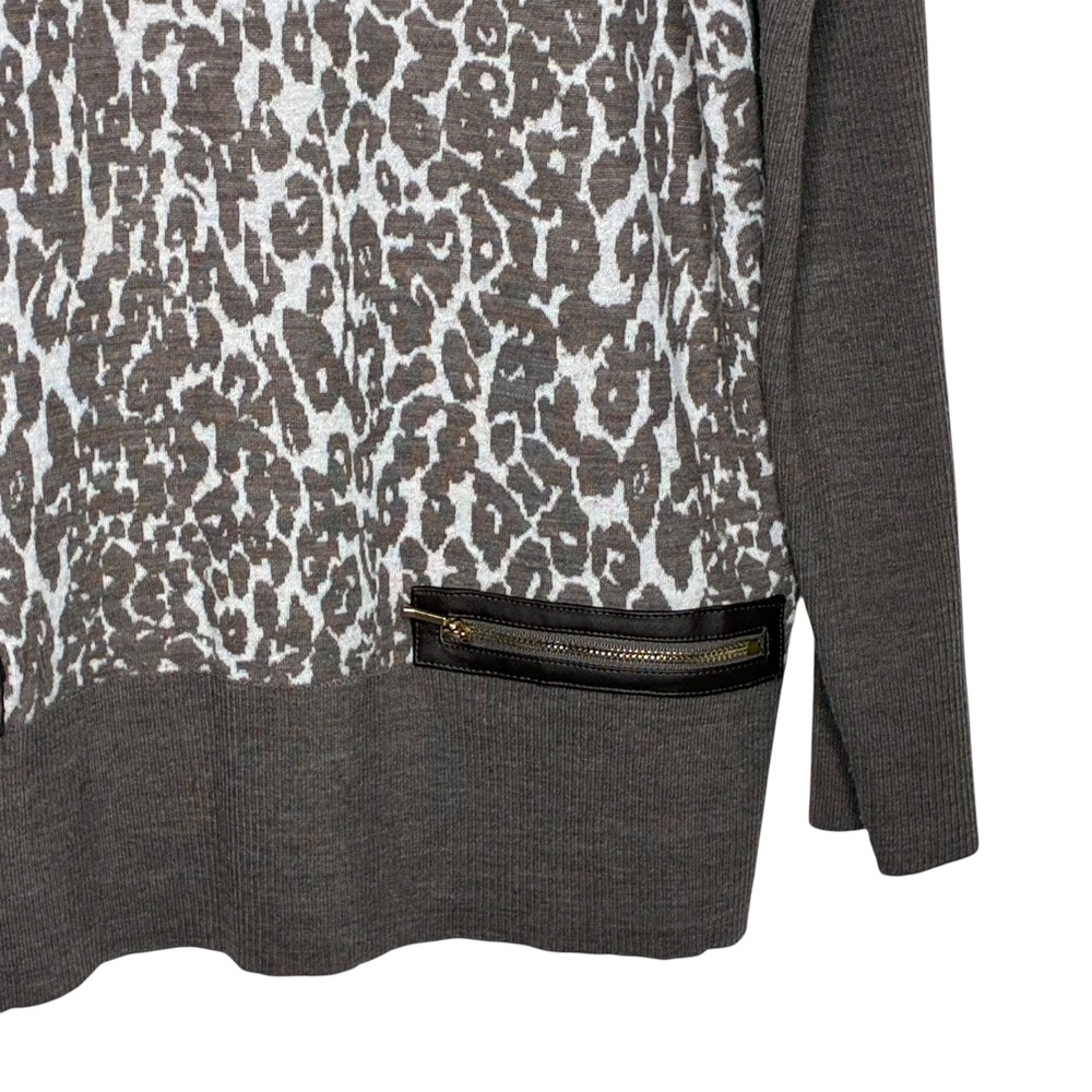Chicos Womens Size 2/Large Brown Leopard Print Sweater Zipper Detail Wool Knit - Picture 5 of 9